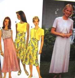 8507 SIMPLICITY EMPIRE FLARE DRESS LENGTHS, BOLERO PATTERN 6-10